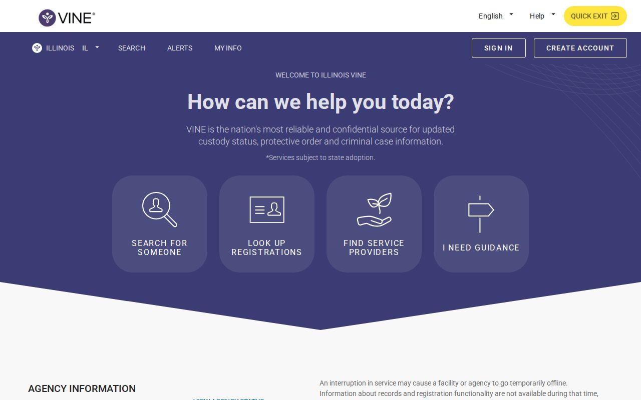 Illinois VINELink search interface for a Hamilton County custody check