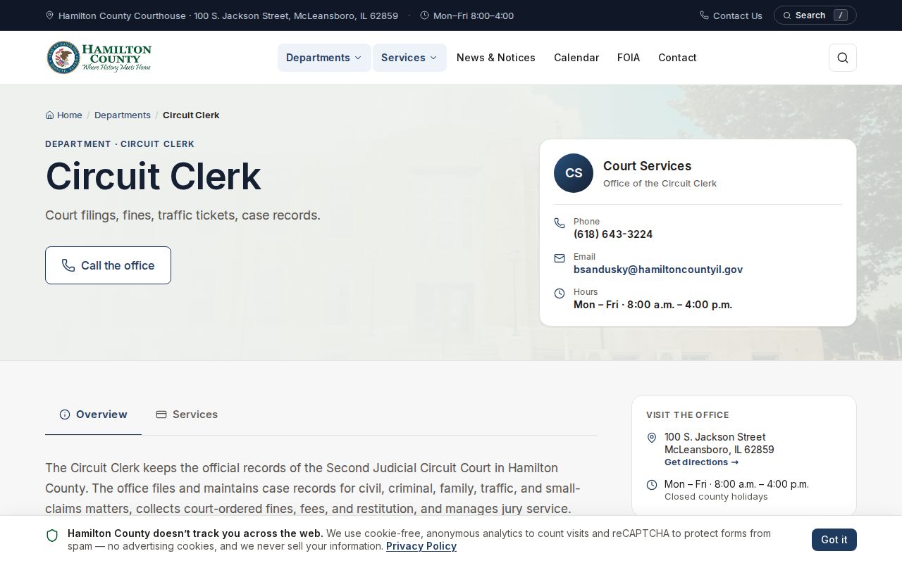 Hamilton County Circuit Clerk arrest disposition records page
