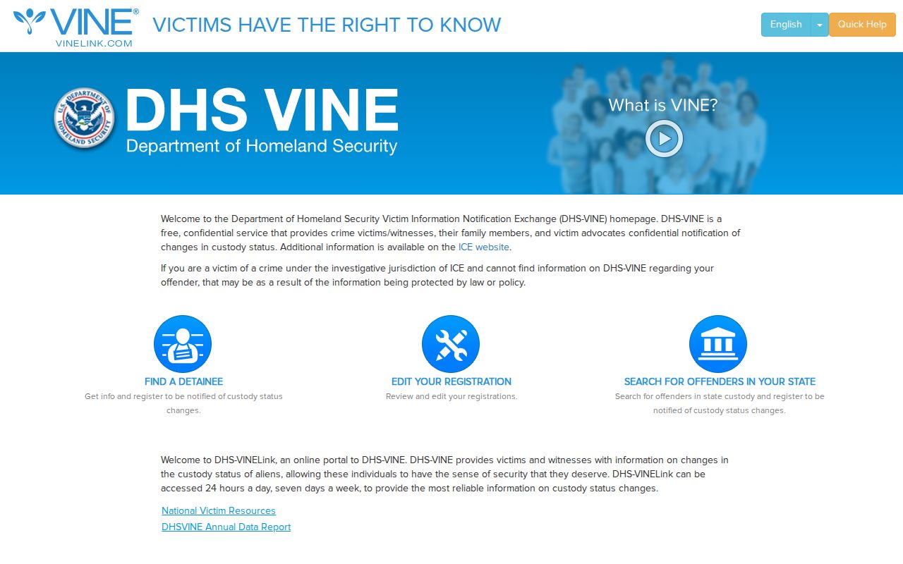 DHS ICE VINE interface showing separate federal custody alerts from Hamilton County systems